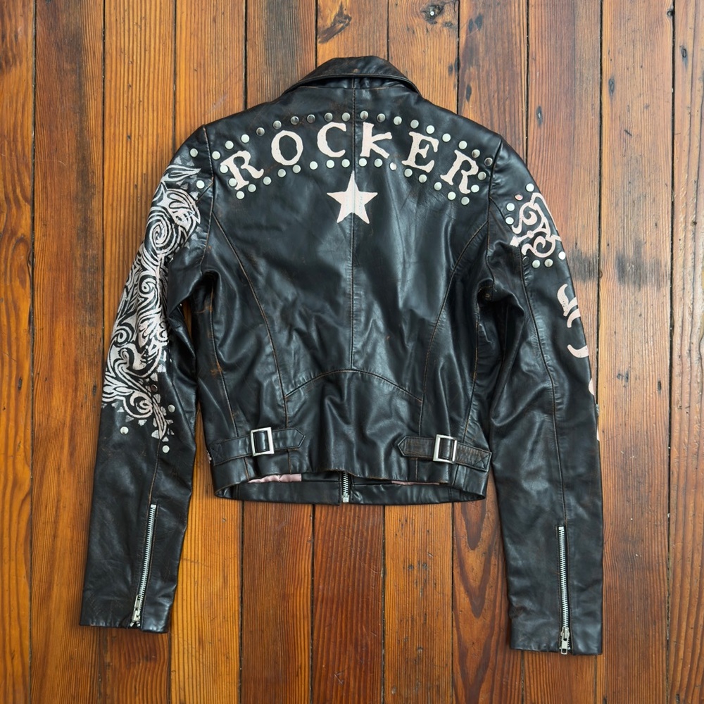 Vintage 90s Wilson Leather Maxima 4-sided print lined rocker love motorcycle jac